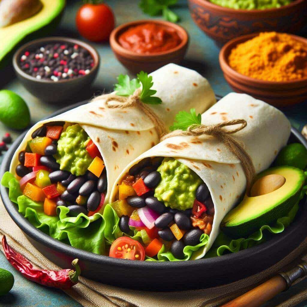 Burritos Vegetarianos com Feijão Preto e Guacamole: Uma Explosão de Sabor Mexicano Autêntico!