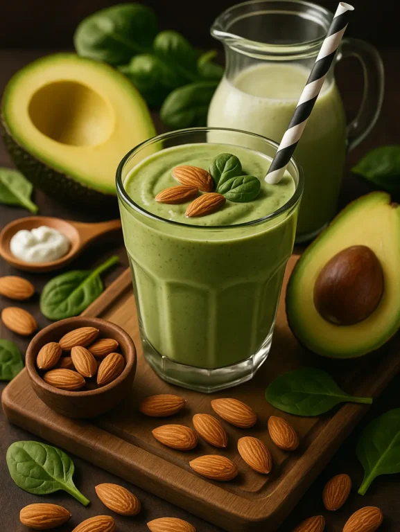 Creme Verde: Smoothie de Abacate, Espinafre e Leite de Amêndoas (Um Boost de Cremosidade e Nutrição!)