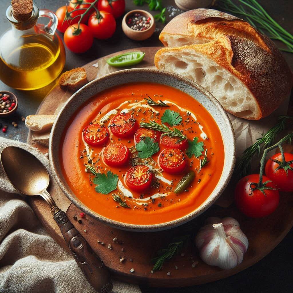 Sopa de Tomate Cremosa com Pão Artesanal: Conforto Vegetariano em um Dia Frio!