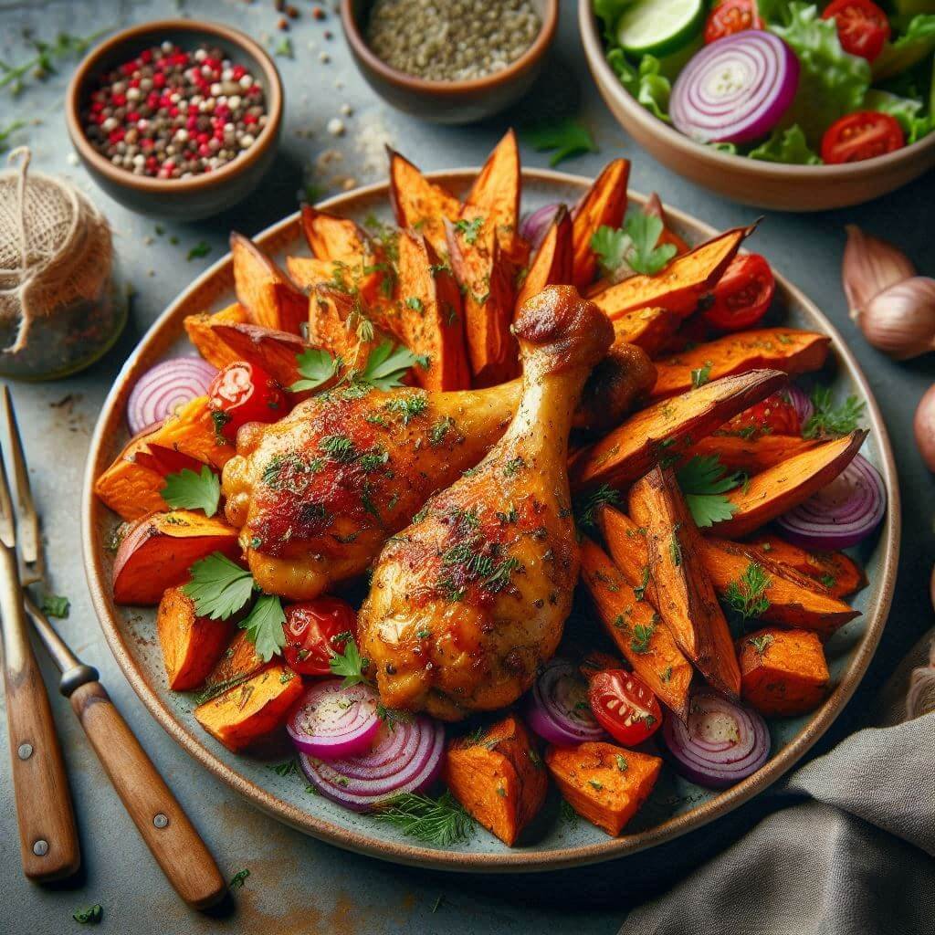Batata-Doce Assada com Frango