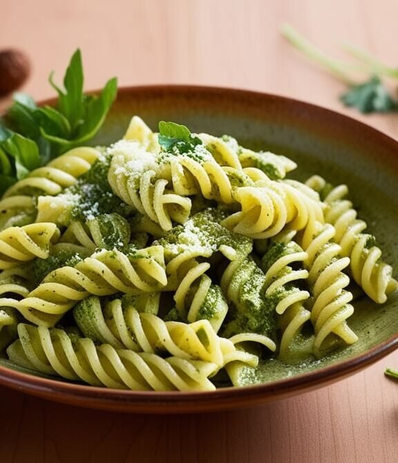 Fusilli com Pesto de Rúcula e Nozes