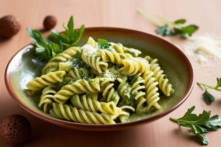 Fusilli com Pesto de Rúcula e Nozes