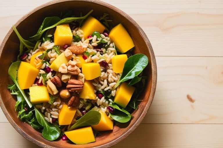 "Salada de Grãos com Manga e Castanhas: Nutrição e Sabor"
