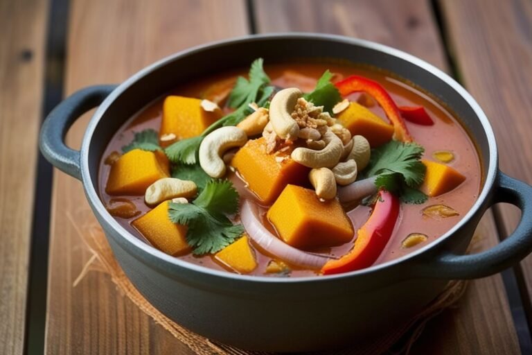 "Mistura de Sabores Tropicais: Moqueca Vegetariana com Toque de Castanha"