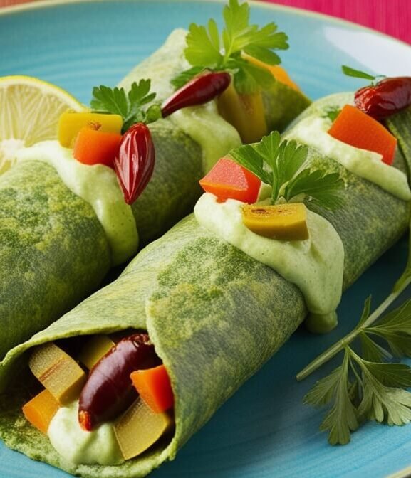 Wrap de Couve com Creme de Abacate e Legumes Crocantes