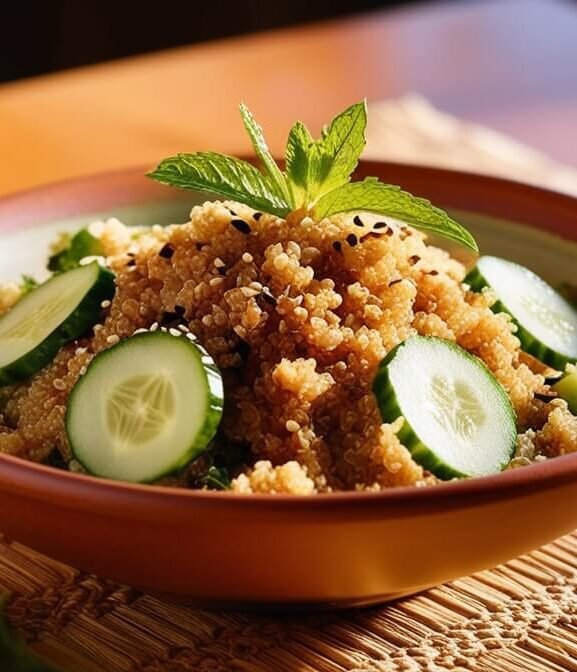 Tabule de Quinoa com Pepino e Hortelã receita vegetariana