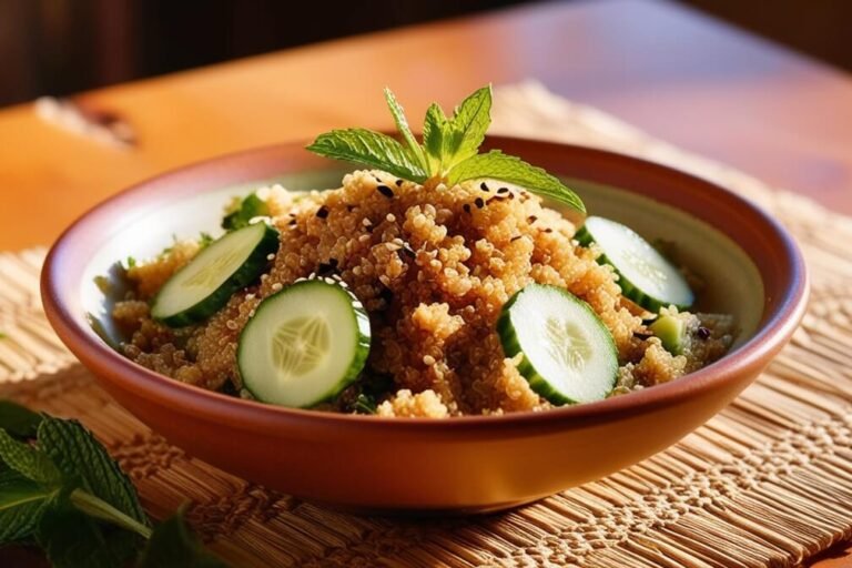 Tabule de Quinoa com Pepino e Hortelã receita vegetariana
