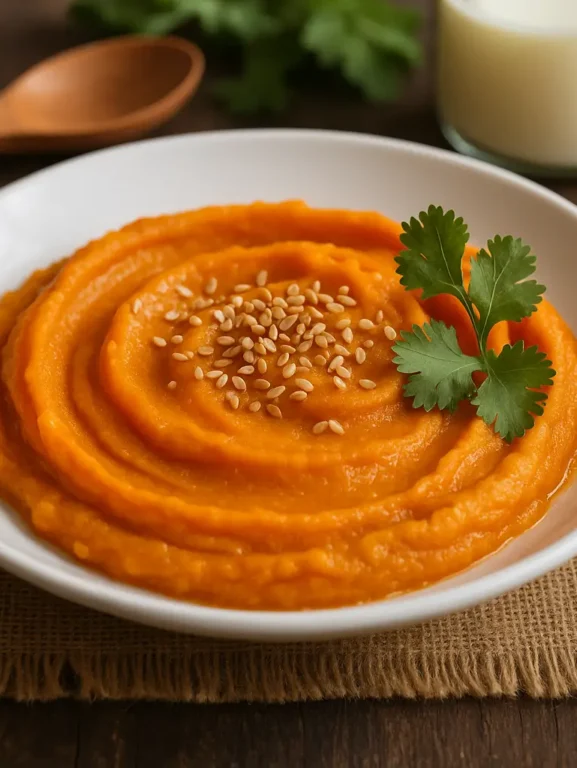 Purê de Batata Doce com Toque de Leite de Coco e Alho Assado