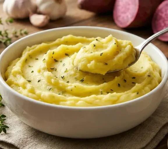 Purê de Batata Doce com Toque de Leite de Coco e Alho Assado