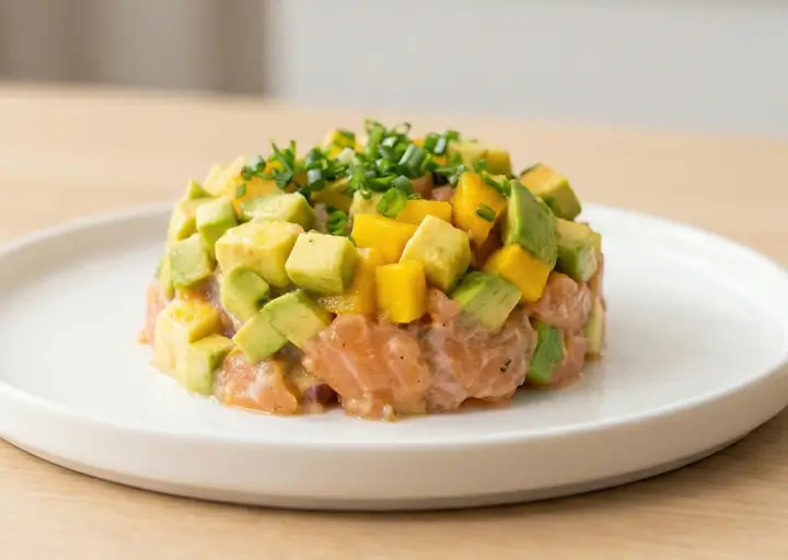 Tartar de Abacate com Salmão Defumado e Crocante de Quinoa