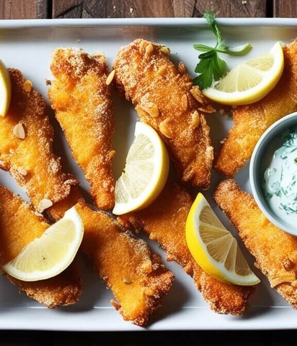 Iscas de Peixe Empanado na Farinha de Amêndoas