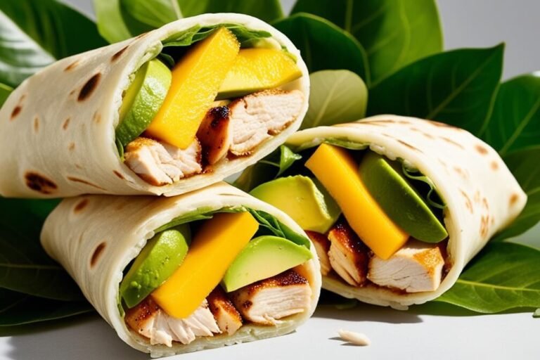 "Wrap de Tapioca com Frango, Abacate e Manga: Uma Explosão Tropical Saudável"