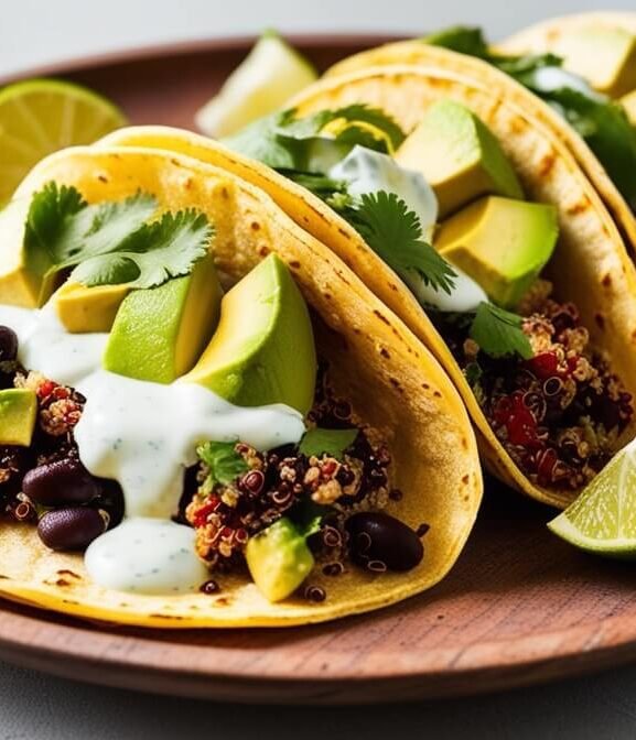 Tacos de Quinoa e Abacate com Molho de Iogurte