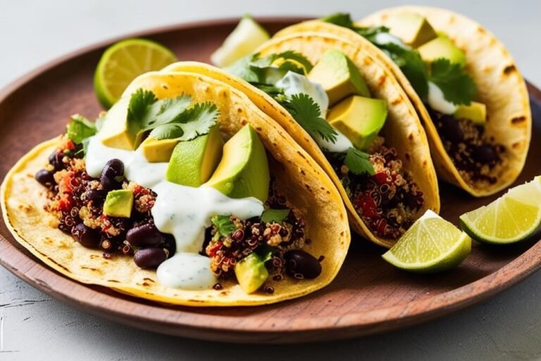 Tacos de Quinoa e Abacate com Molho de Iogurte