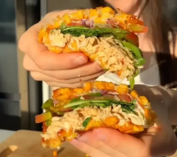 🌽🧀 Wrap de Milho com Frango Fit (lanche ou jantar)